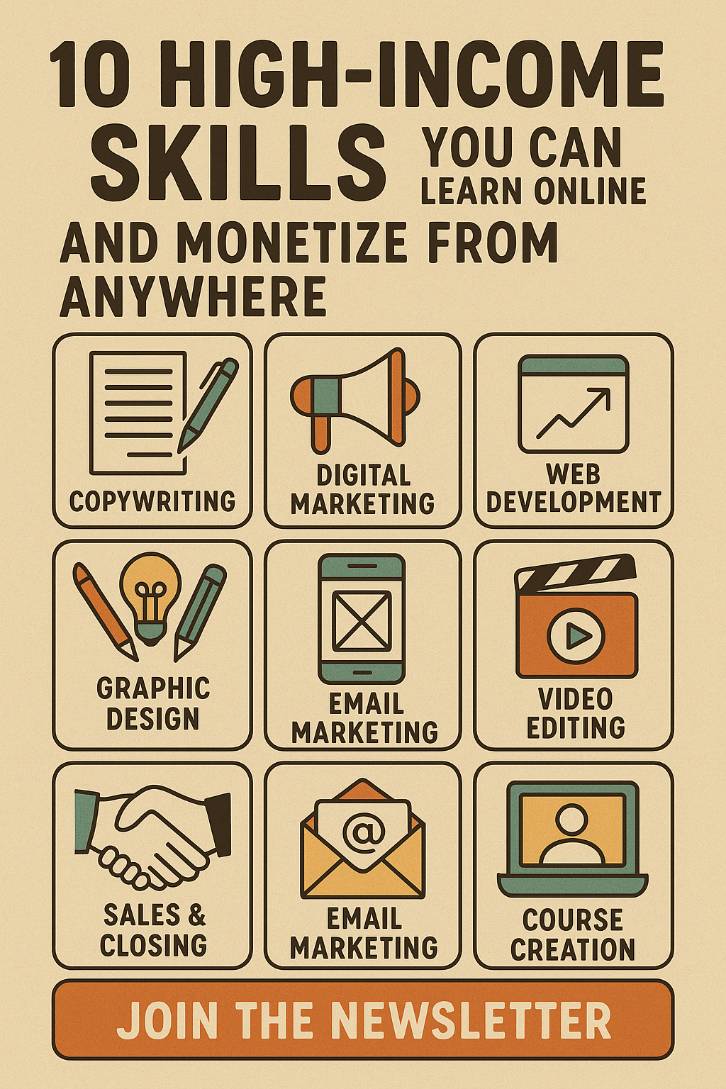 10 High-Income Skills You Can Learn Online and Monetize from Anywhere - infographic